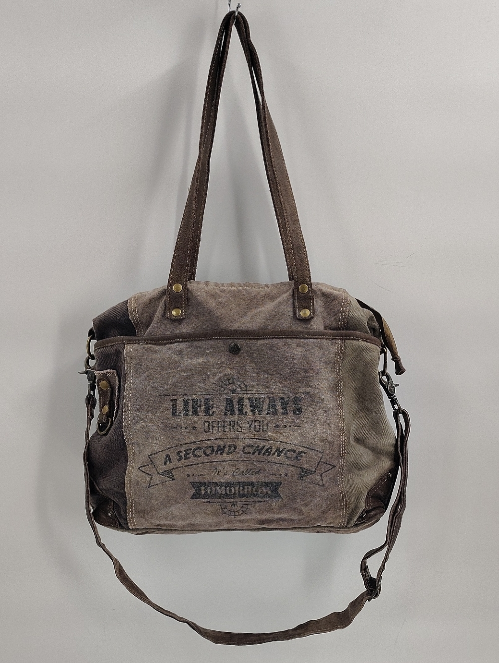 Myra Bag Life Always Brown Leather Shoulder Bag Weekender Graphic Utility Tote